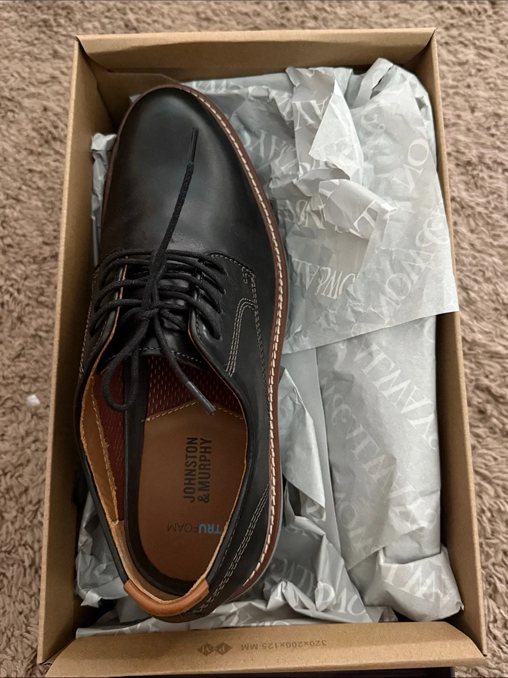 Johnston & Murphy Black Leather Oxford with Tan Accents